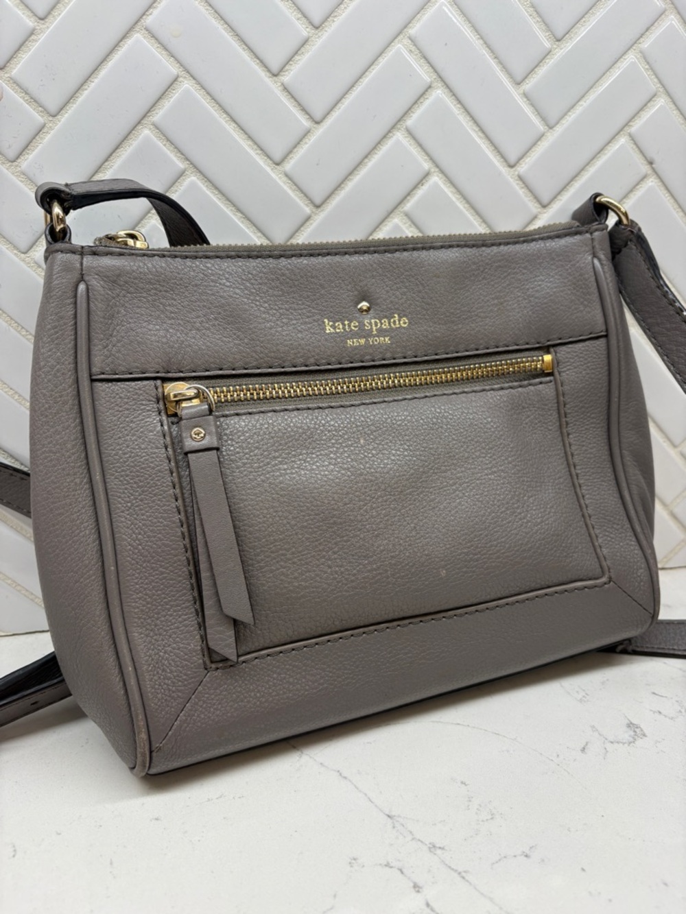 kate spade Gray Pebbled Leather Crossbody with Gold Hardware